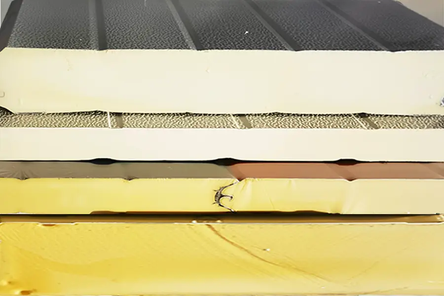 Cross-section of different thicknesses for PU foam insulated sectional garage door panels.